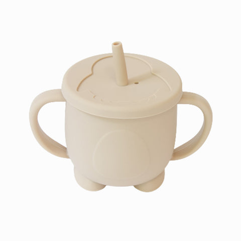 Ποτήρι σιλικόνης εκπαιδευτικό με καλαμάκι Μπεζ