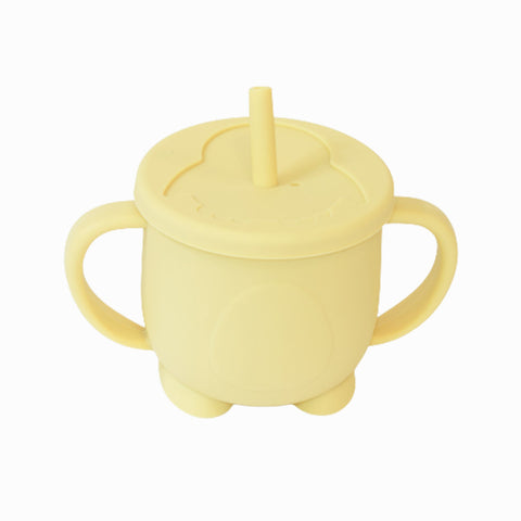 Ποτήρι σιλικόνης εκπαιδευτικό με καλαμάκι Κίτρινο