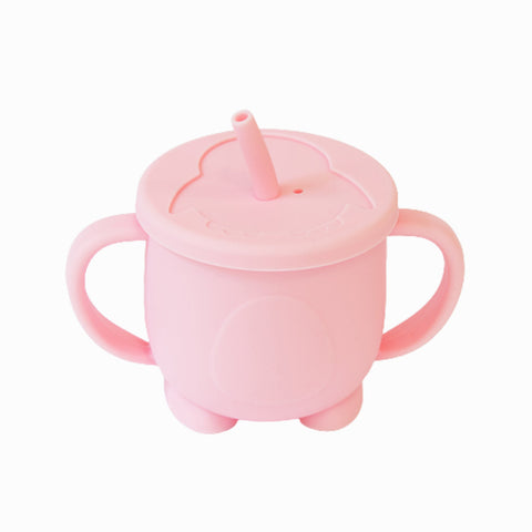 Ποτήρι σιλικόνης εκπαιδευτικό με καλαμάκι Ροζ
