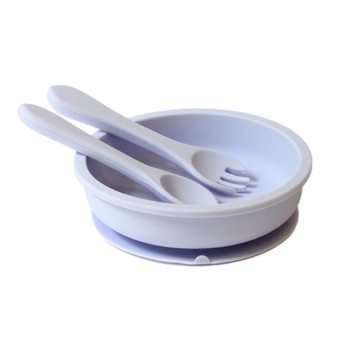 Σετ φαγητού σιλικόνης για μωρά με πιάτο βεντούζα & κουτάλι Μπλε