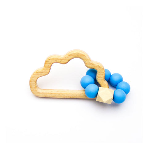 Μασητικό οδοντοφυΐας ξύλινο με χάντρες σιλικόνης Μπλε Σύννεφάκι