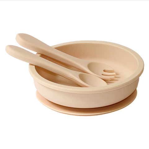 Σετ φαγητού σιλικόνης για μωρά με πιάτο βεντούζα & κουτάλι Ροδακινί