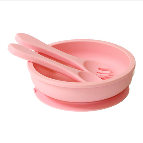 Σετ φαγητού σιλικόνης για μωρά με πιάτο βεντούζα & κουτάλι Ροζ