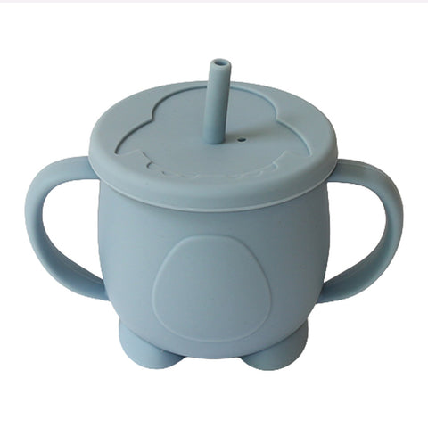 Ποτήρι σιλικόνης εκπαιδευτικό με καλαμάκι Παστέλ Μπλε