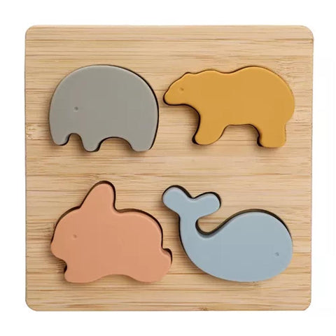 Ξύλινο πάζλ σφηνώματα με ζωάκια σιλικόνης