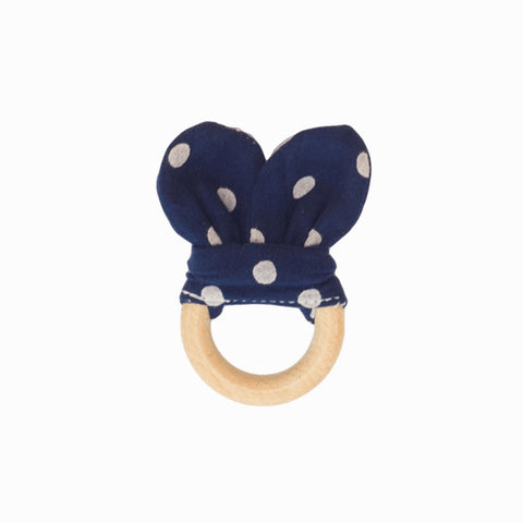 Μασητικό οδοντοφυΐας υφασμάτινο με κρίκο από ξύλο Βunny Μπλε