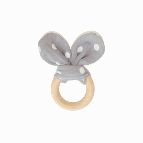 Μασητικό οδοντοφυΐας υφασμάτινο με κρίκο από ξύλο Bunny Γκρι