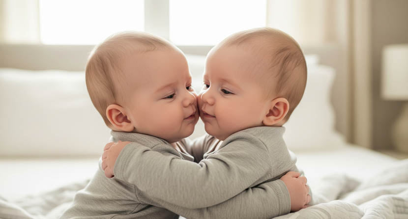 Δίδυμα μωρά που αγκαλιάζονται