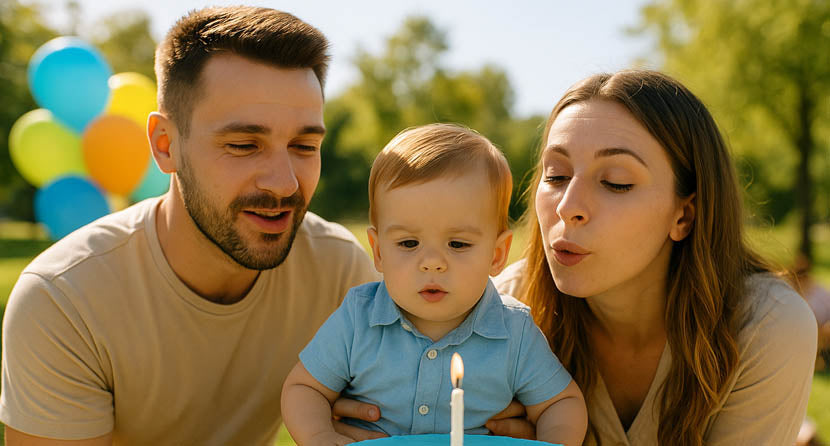 Οικογένεια με αγοράκι και κεράκι