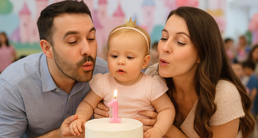 Οικογένεια με κοριτσάκι και τούρτα