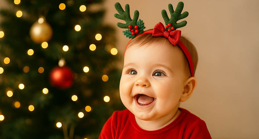 Μωρό κοριτσάκι μπροστά σε χριστουγεννιάτικο δέντρο
