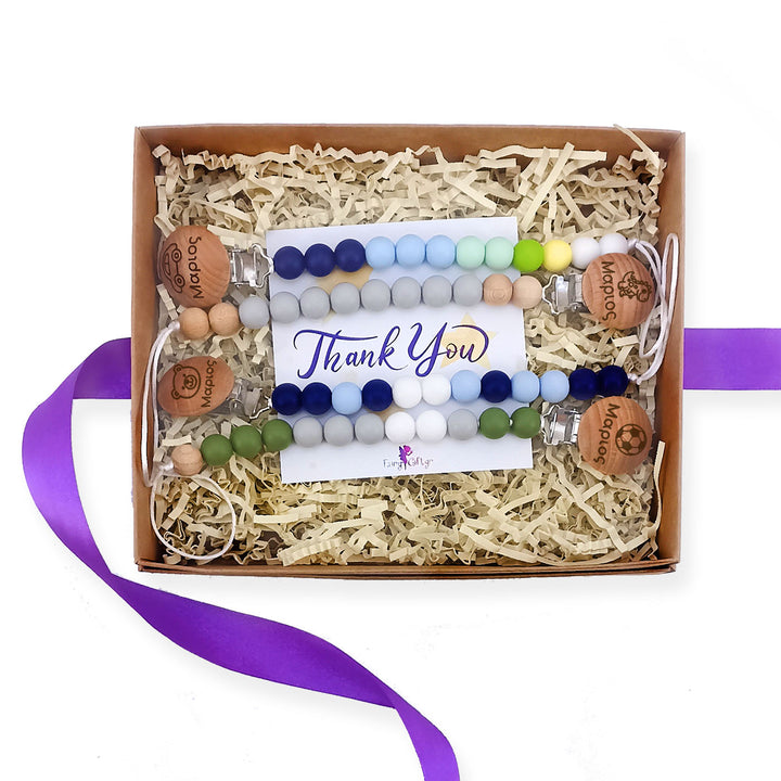 Σετ με 4 προσωποποιημένα κλιπ πιπίλας FairyGift για αγόρι