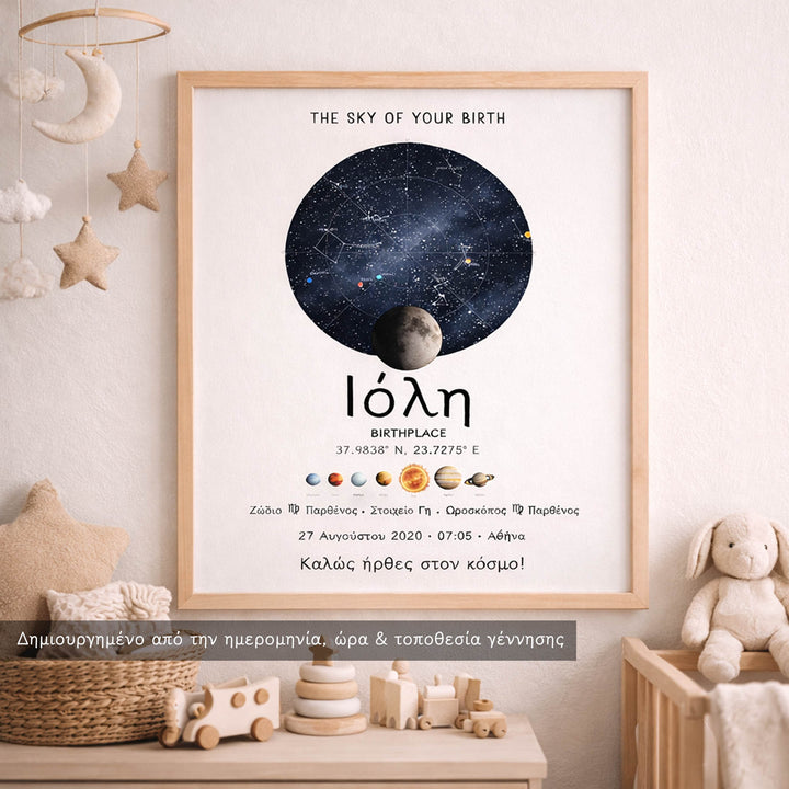 Προσωποποιημένο κάδρο γέννησης Star Birth Map για νεογέννητο