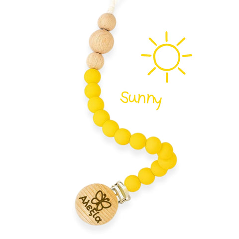 Κλιπ πιπίλας σιλικόνης με όνομα, μασητικό BPA free | Sunny