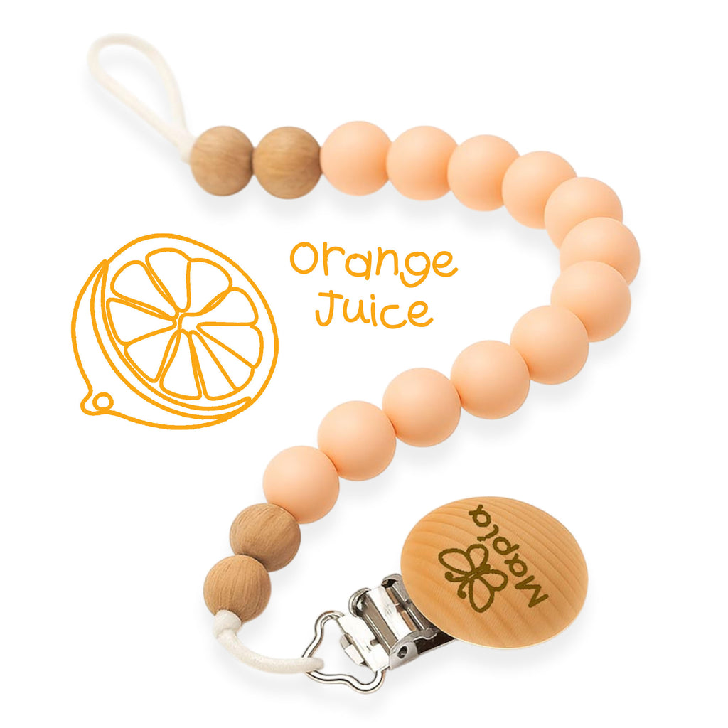 Κλιπ πιπίλας σιλικόνης με όνομα, μασητικό BPA free – Orange Juice – FairyGift
