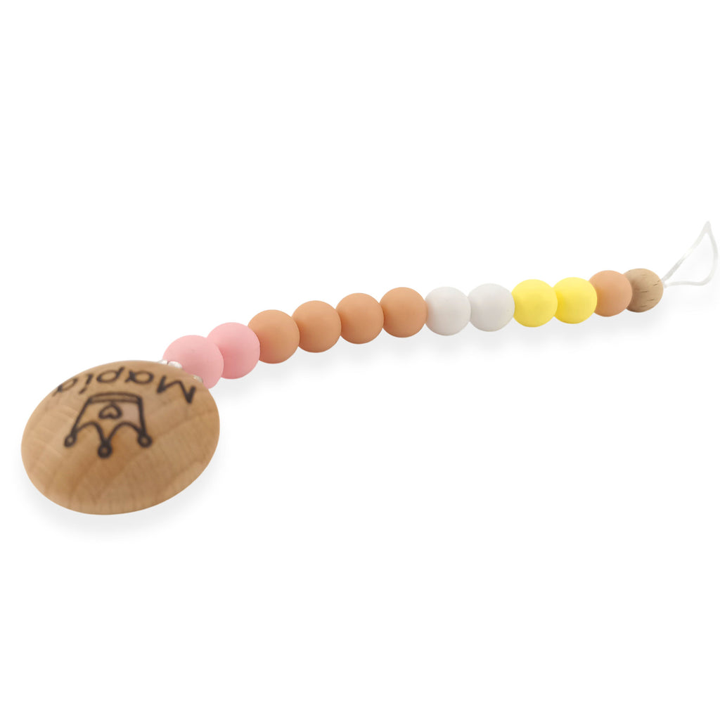 Κλιπ πιπίλας σιλικόνης με όνομα, μασητικό BPA free – Peach Candy – FairyGift