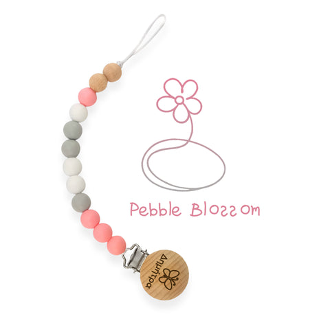 Κλιπ πιπίλας σιλικόνης με όνομα, μασητικό BPA free | Pebble Blossom