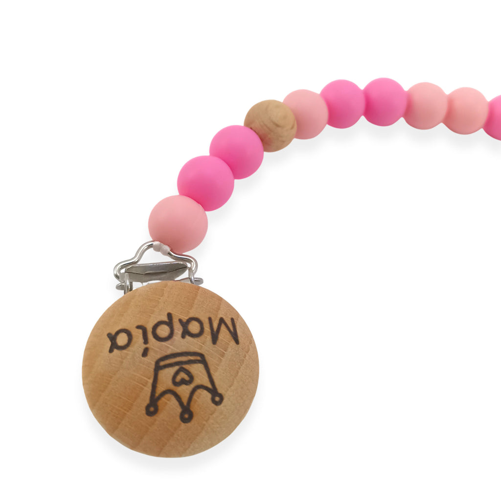 Κλιπ πιπίλας σιλικόνης με όνομα, μασητικό BPA free – Pink Blossom – FairyGift