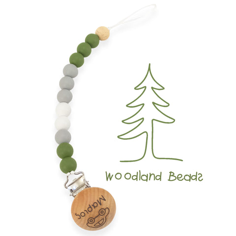 Κλιπ πιπίλας σιλικόνης με όνομα, μασητικό BPA free | Woodland Beads