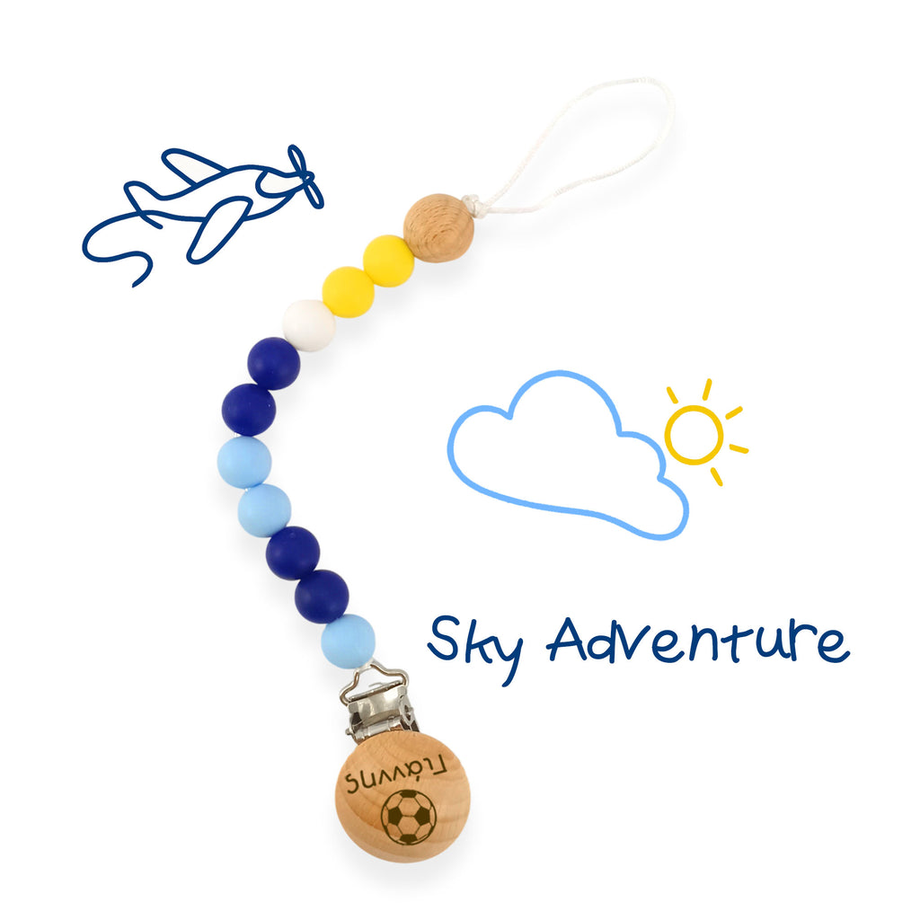 Κλιπ πιπίλας σιλικόνης με όνομα, μασητικό BPA free – Sky Adventure – FairyGift