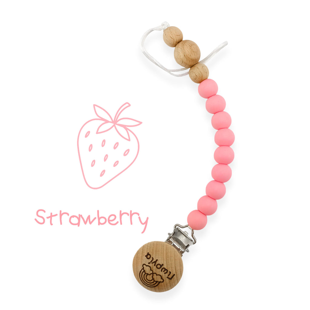 Κλιπ πιπίλας σιλικόνης με όνομα, μασητικό BPA free – Strawberry – FairyGift