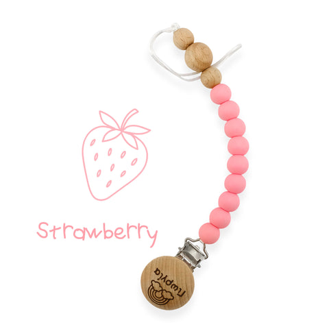 Κλιπ πιπίλας σιλικόνης με όνομα, μασητικό BPA free | Strawberry