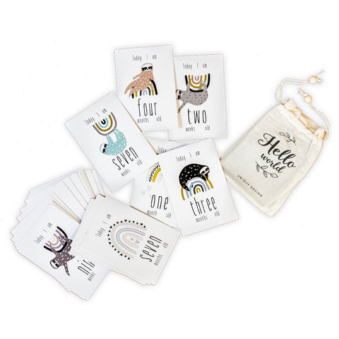 Αναμνηστικές Milestone Κάρτες ανάπτυξης βρέφους Sloth & Rainbow