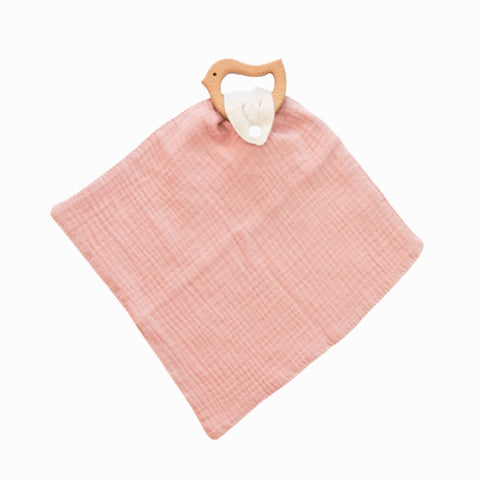 Βρεφικό πανάκι παρηγοριάς με ξύλινο μασητικό Ροζ