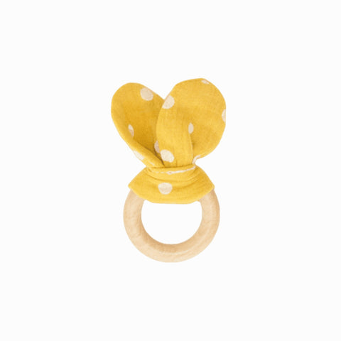 Μασητικό βαμβακερό με ξύλινο κρίκο Yellow Bunny